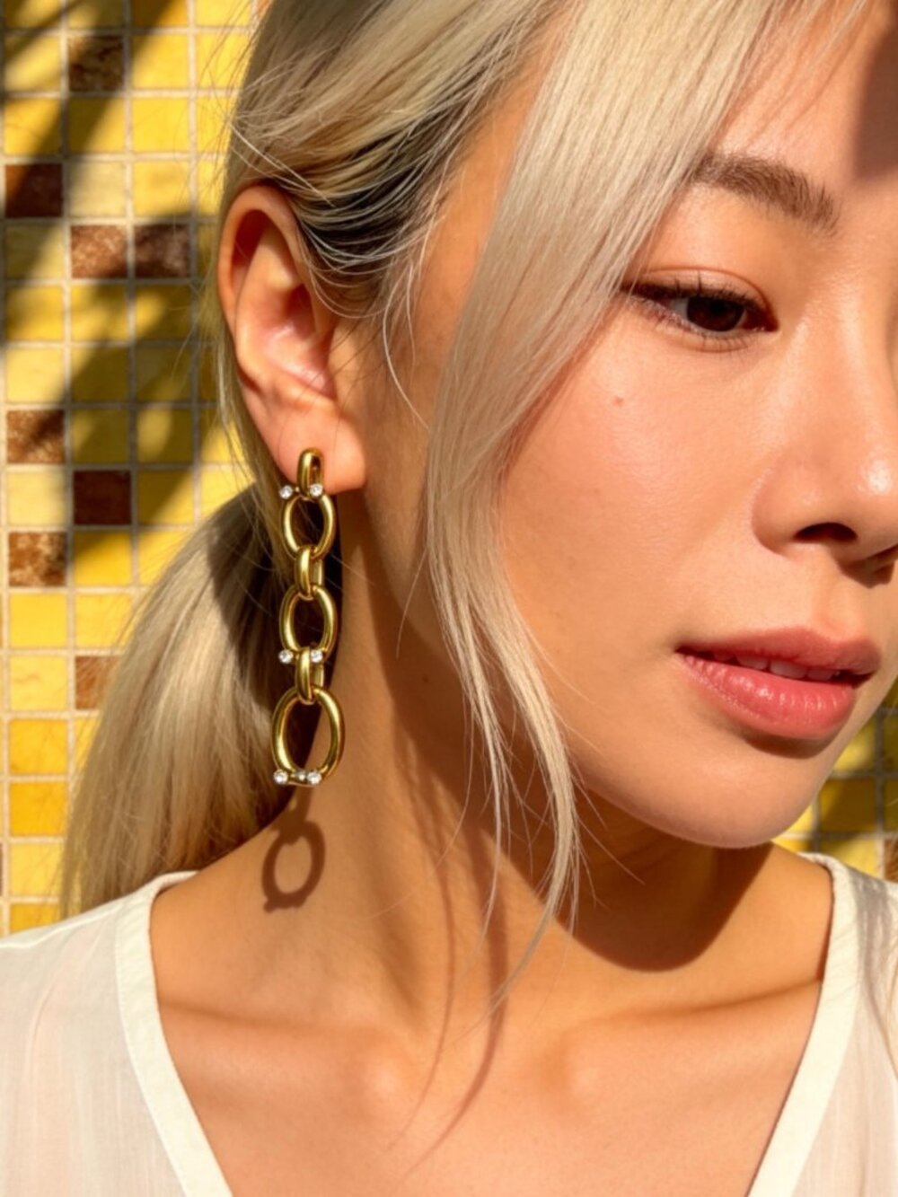 Gold Rhinestone Chain Drop Earrings - Picture 12 of 15